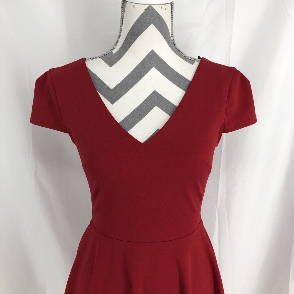 B DARLIN Red V Neck With Tie Back Short Sleeve Short Dress 3/4